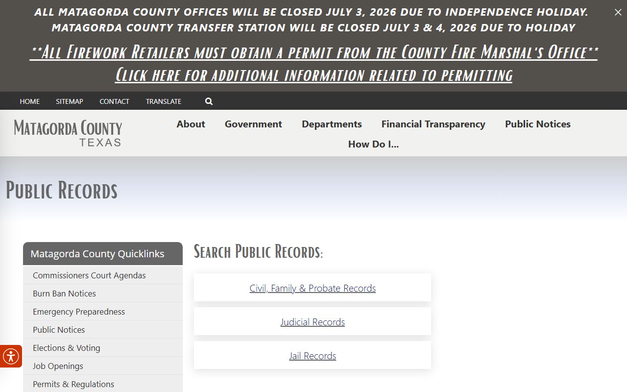 Matagorda County inmate search public record search page